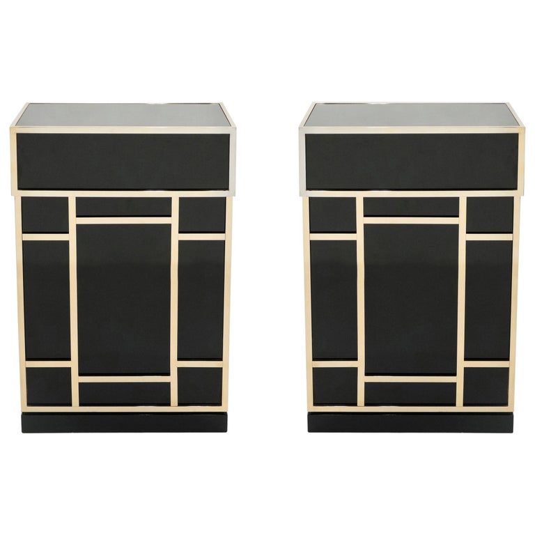 Pair of Maison Jansen Brass Black Lacquered Dry Bar Elements, 1970s For Sale