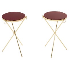 Pair of Maison Jansen Brass Red Lacquer Gueridon Tables 1960s