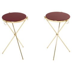 Pair of Maison Jansen Brass Red Lacquer Gueridon Tables 1960s