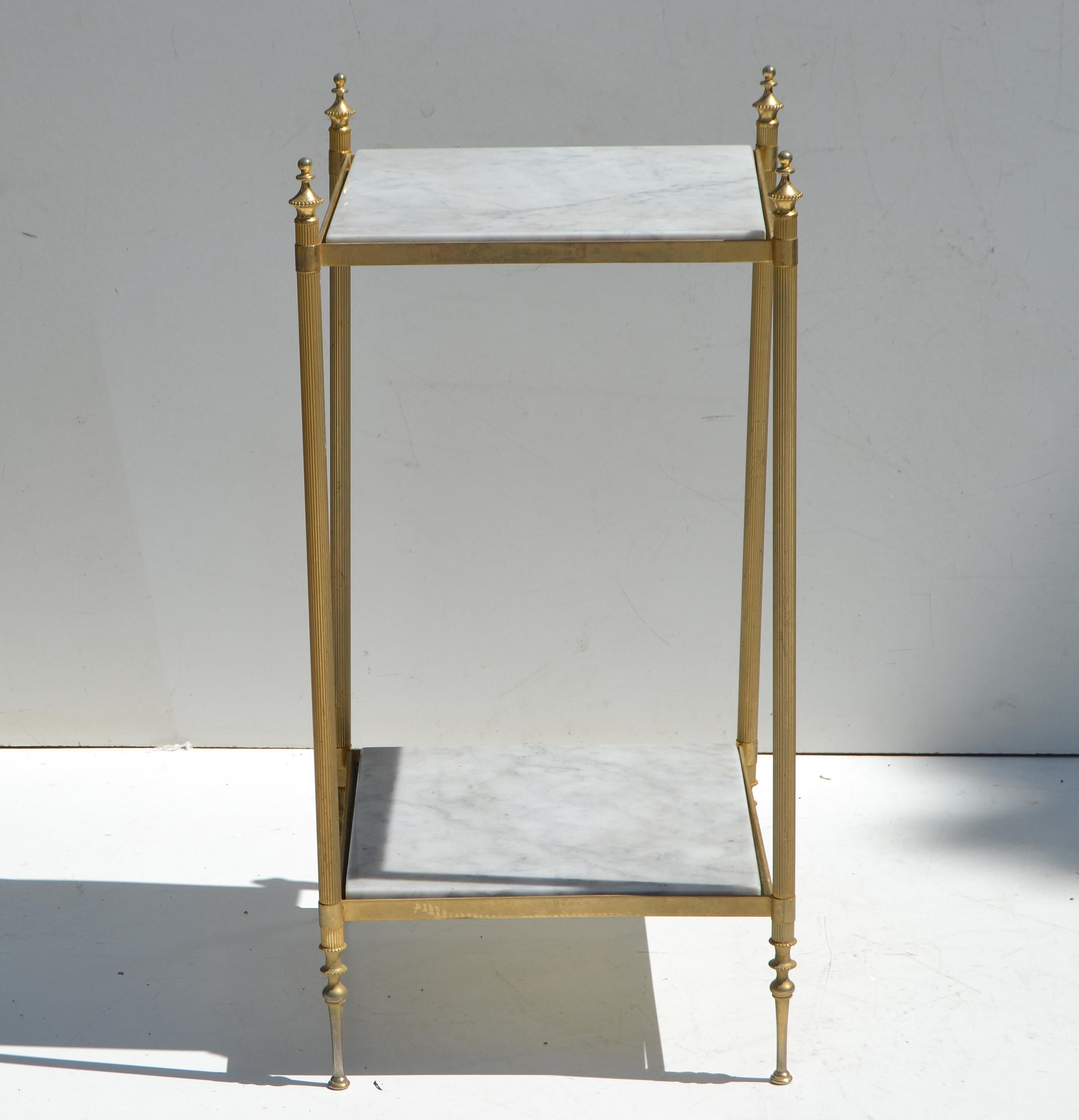 Pair of Maison Jansen Bronze and White Marble Neoclassical Side Table, France 4