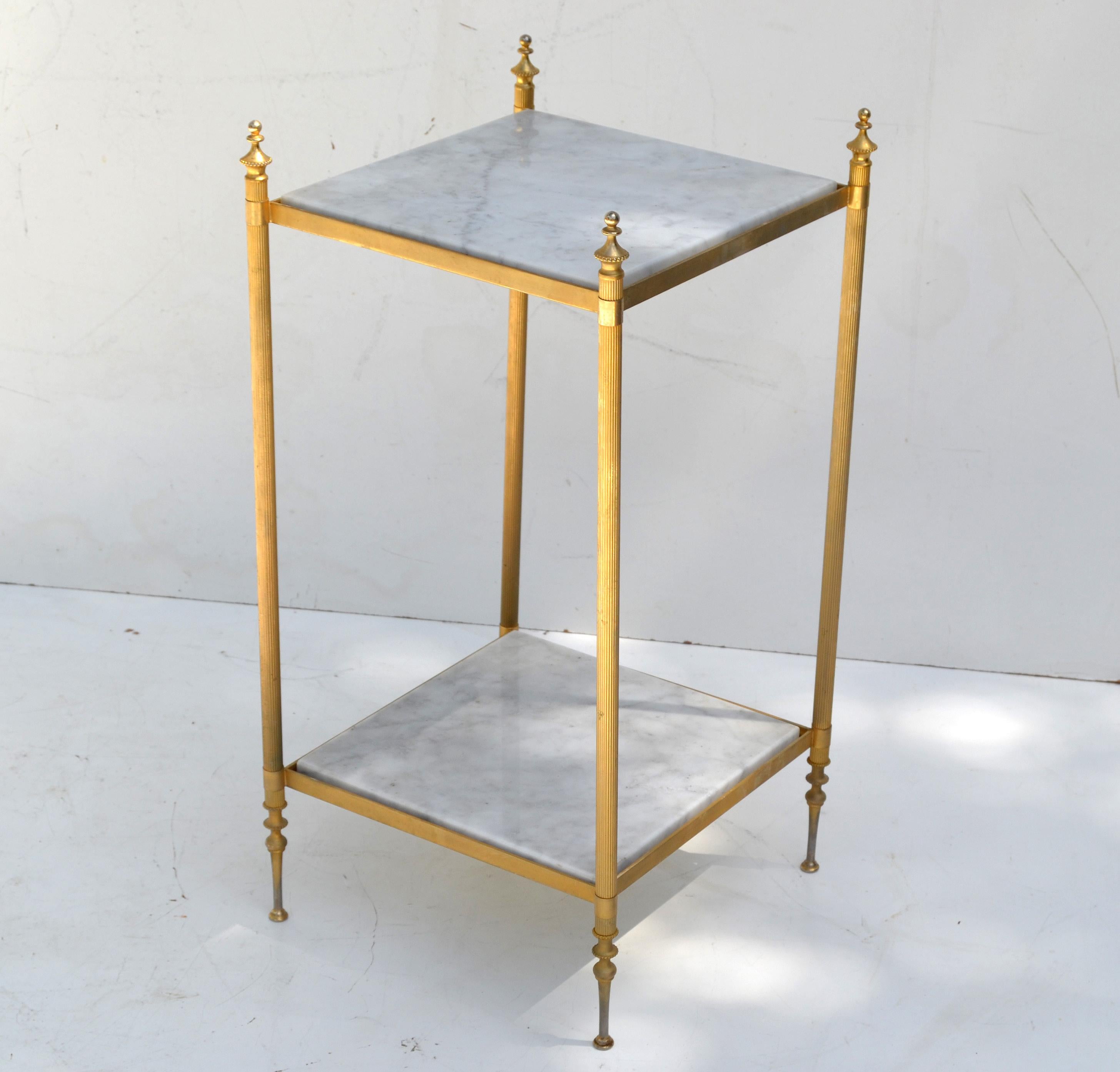 Pair of Maison Jansen Bronze and White Marble Neoclassical Side Table, France 6