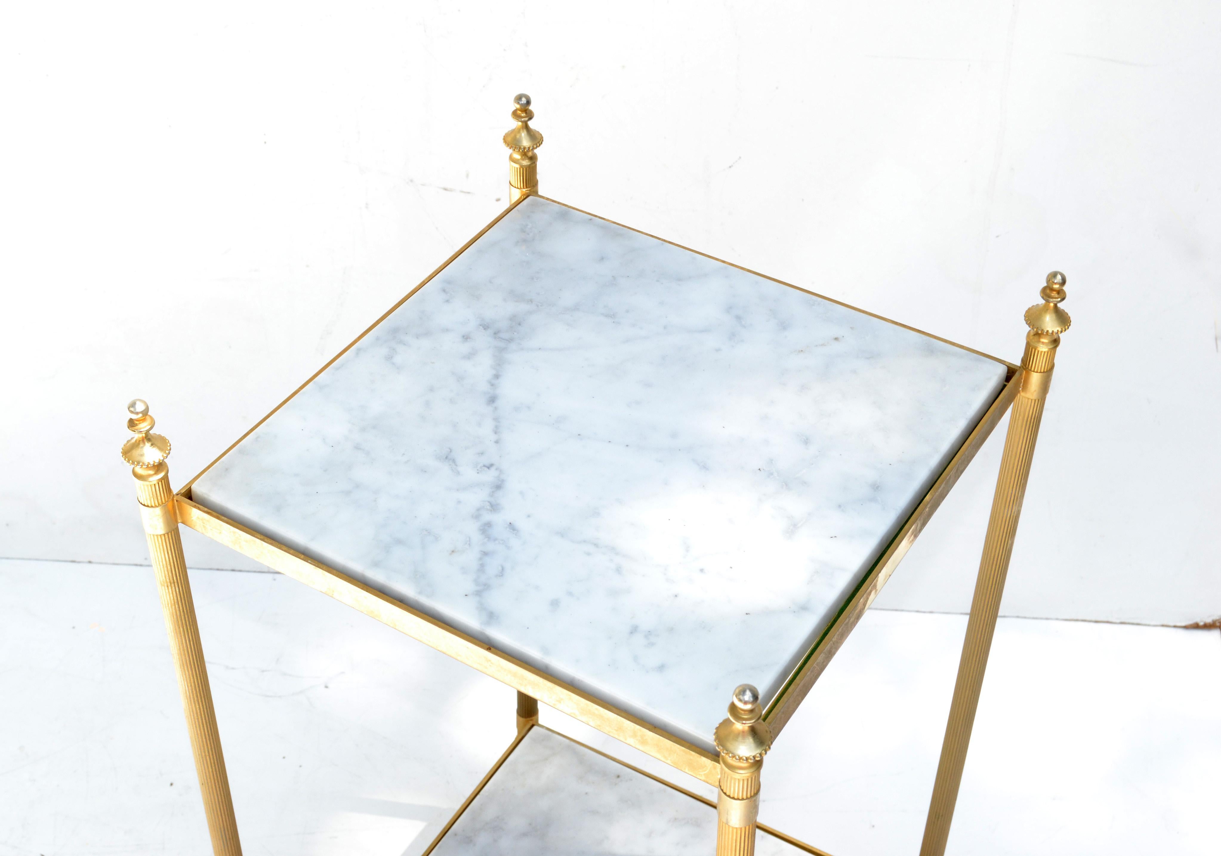 Pair of Maison Jansen Bronze and White Marble Neoclassical Side Table, France In Good Condition In Miami, FL