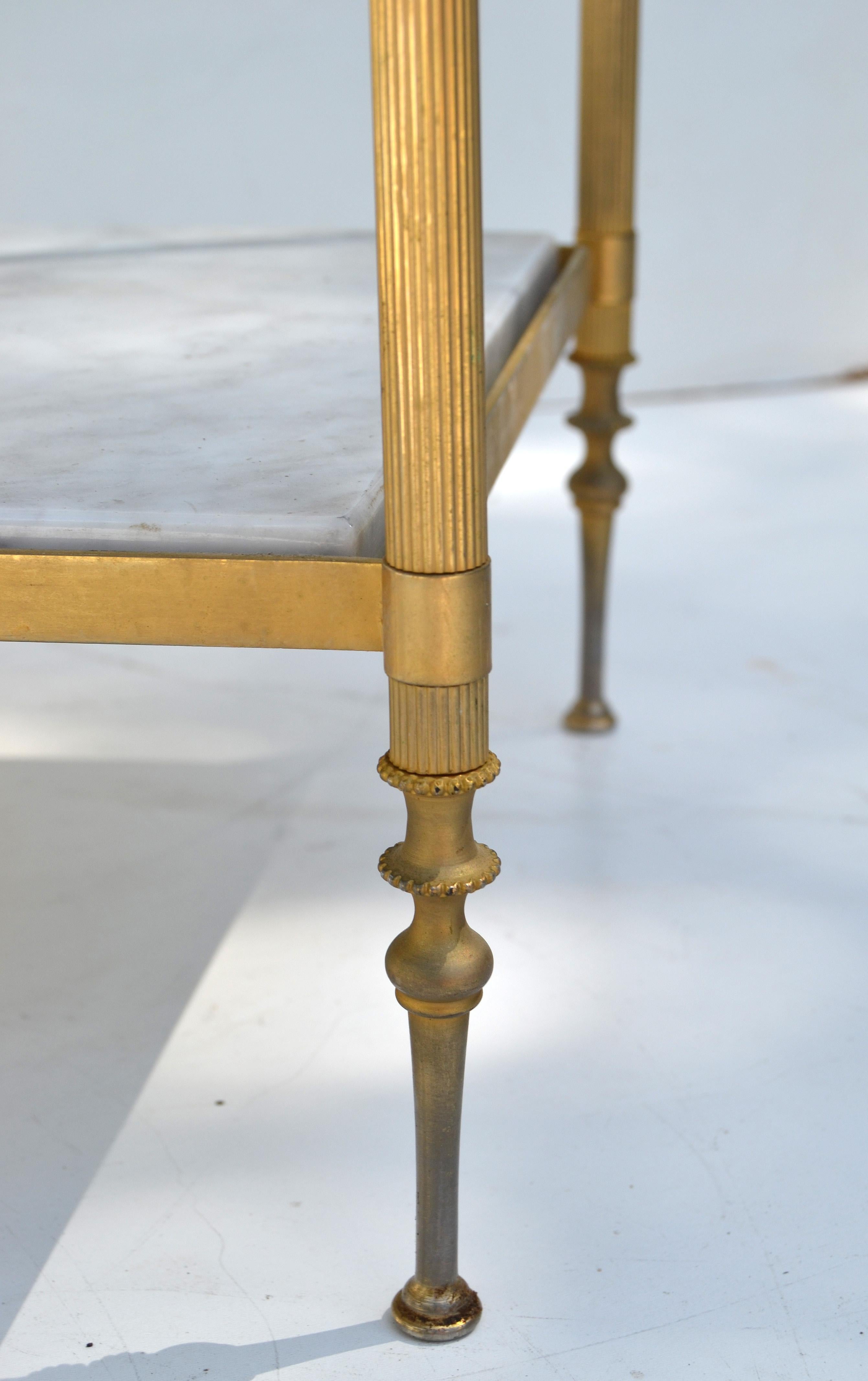 Pair of Maison Jansen Bronze and White Marble Neoclassical Side Table, France 2