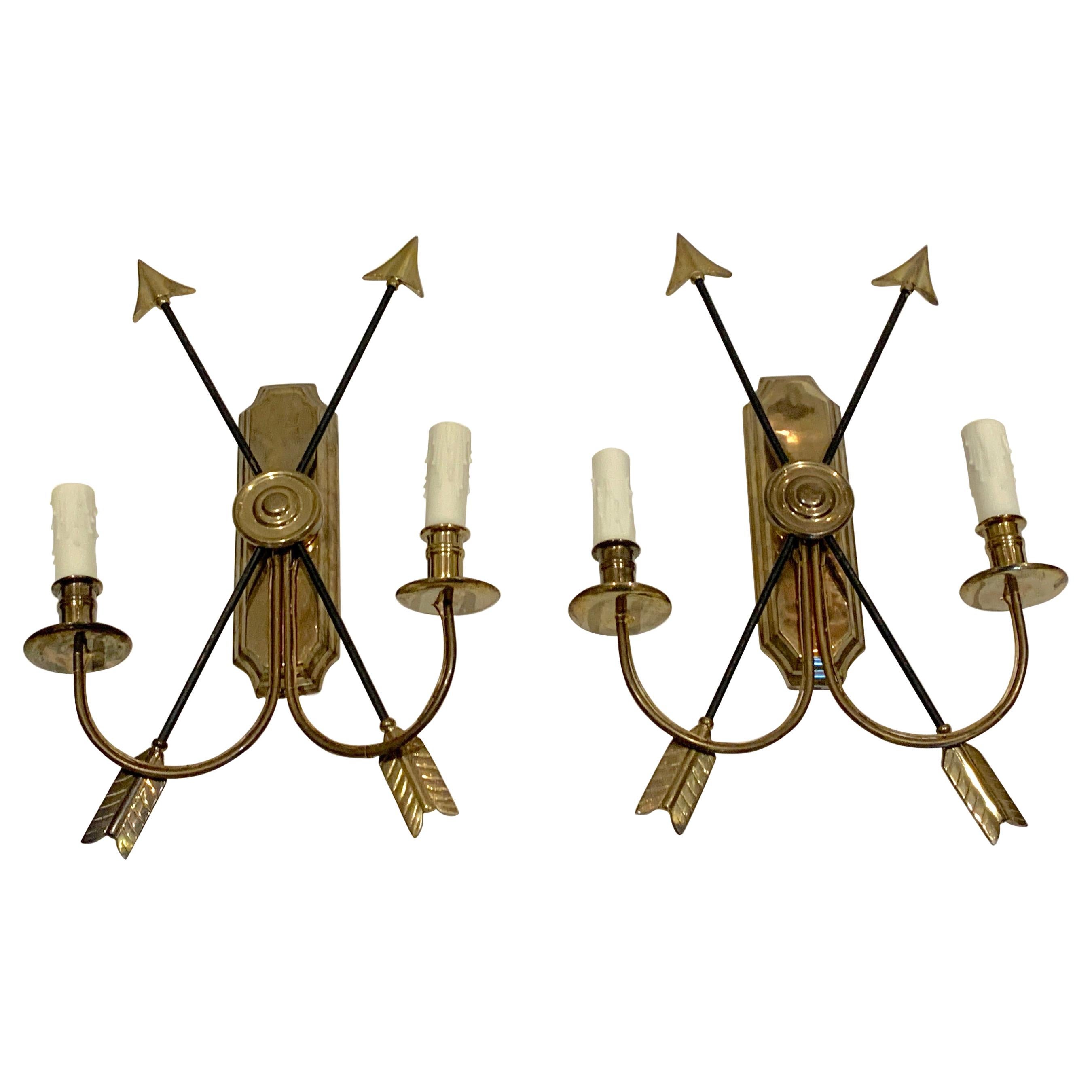 Pair of Maison Jansen Bronze Arrow Sconces, France, circa 1970 at 1stDibs