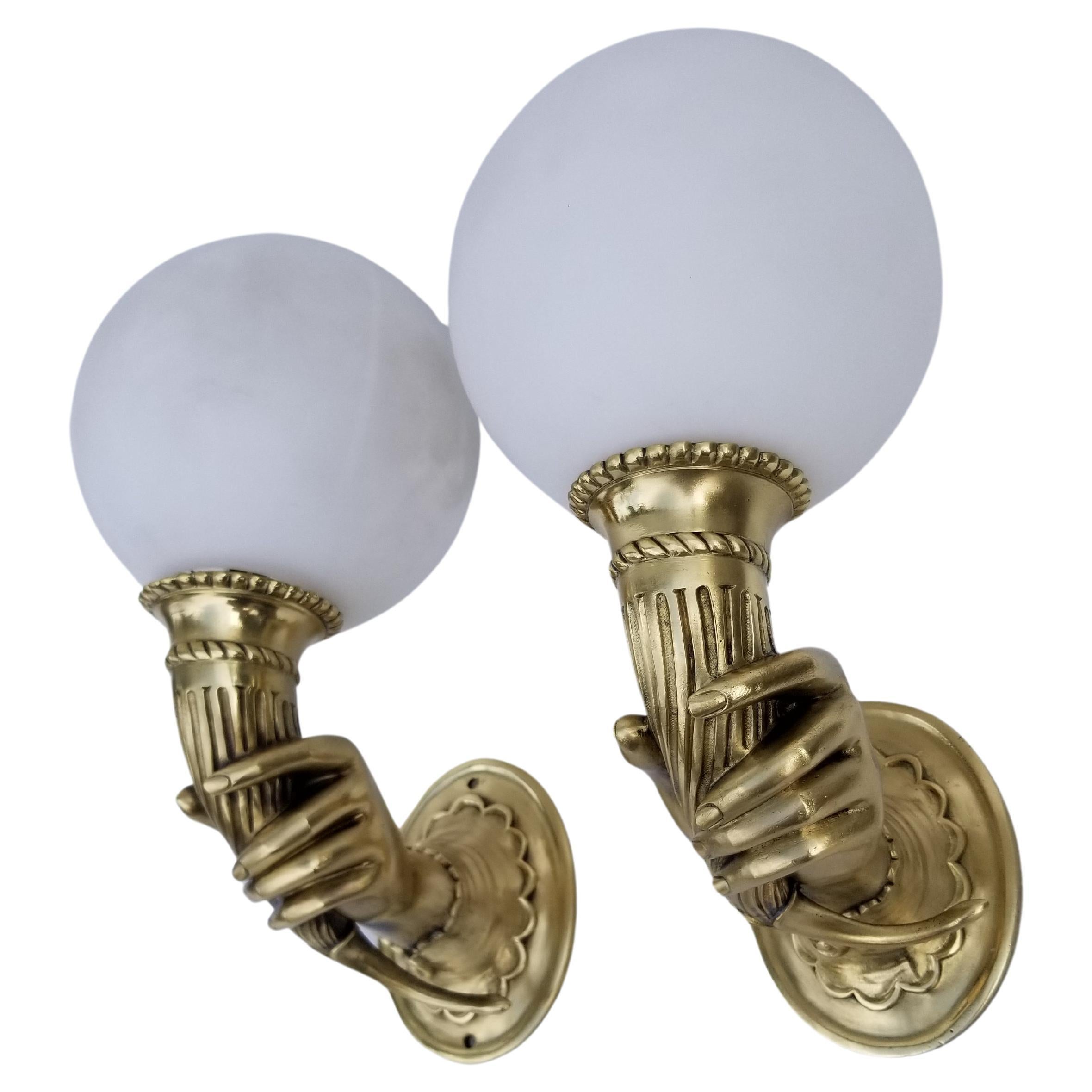 Pair of Maison Jansen Bronze Hand Sconces, 3 pairs available