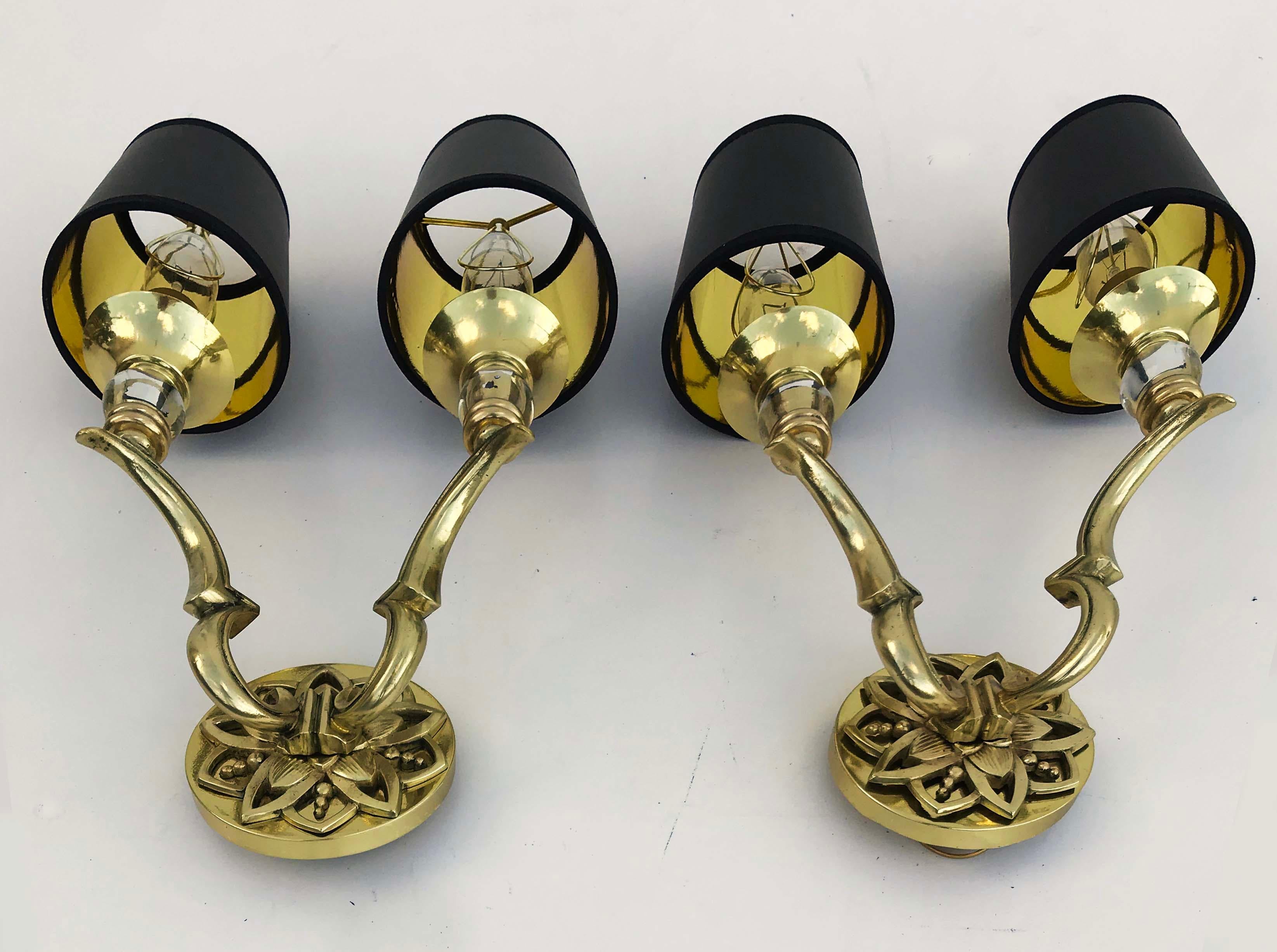 Mid-Century Modern Pair of Maison Jansen Bronze Sconces For Sale