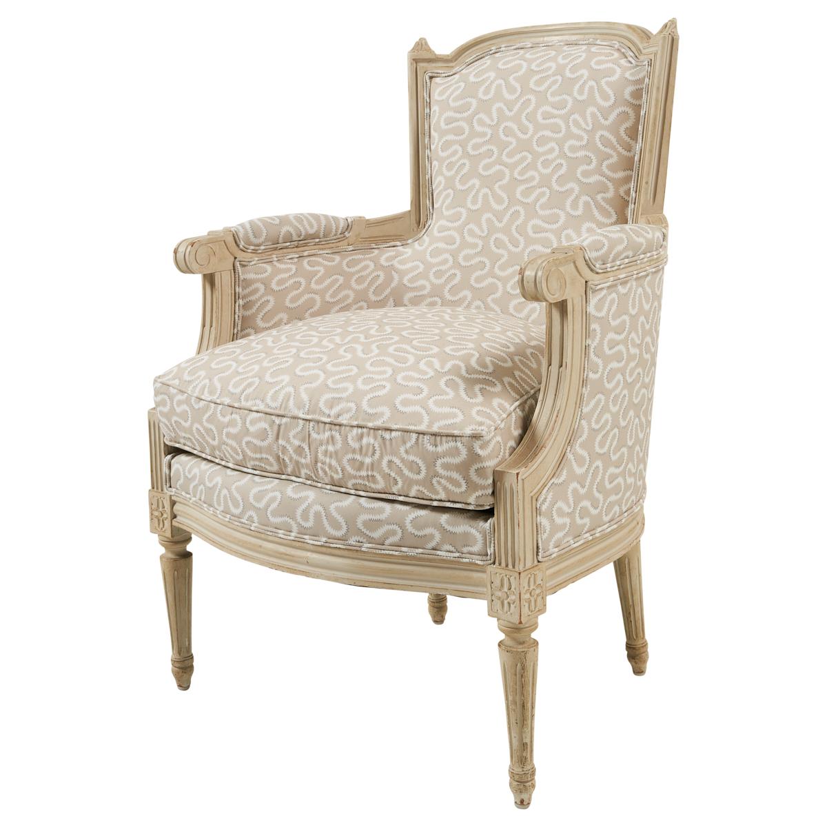 Louis XVI Pair of Maison Jansen Chairs with Schumacher Fabric For Sale