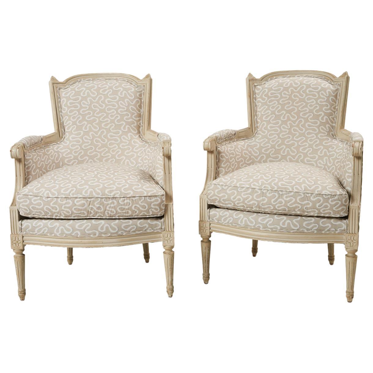 Pair of Maison Jansen Chairs with Schumacher Fabric