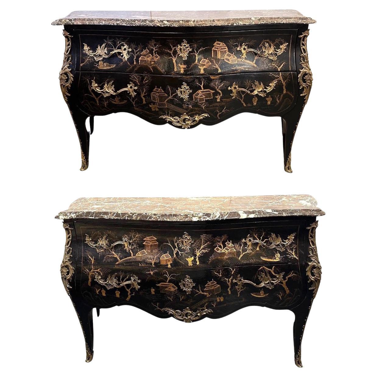 Pair of Maison Jansen Chinoiserie Lacquered Commodes