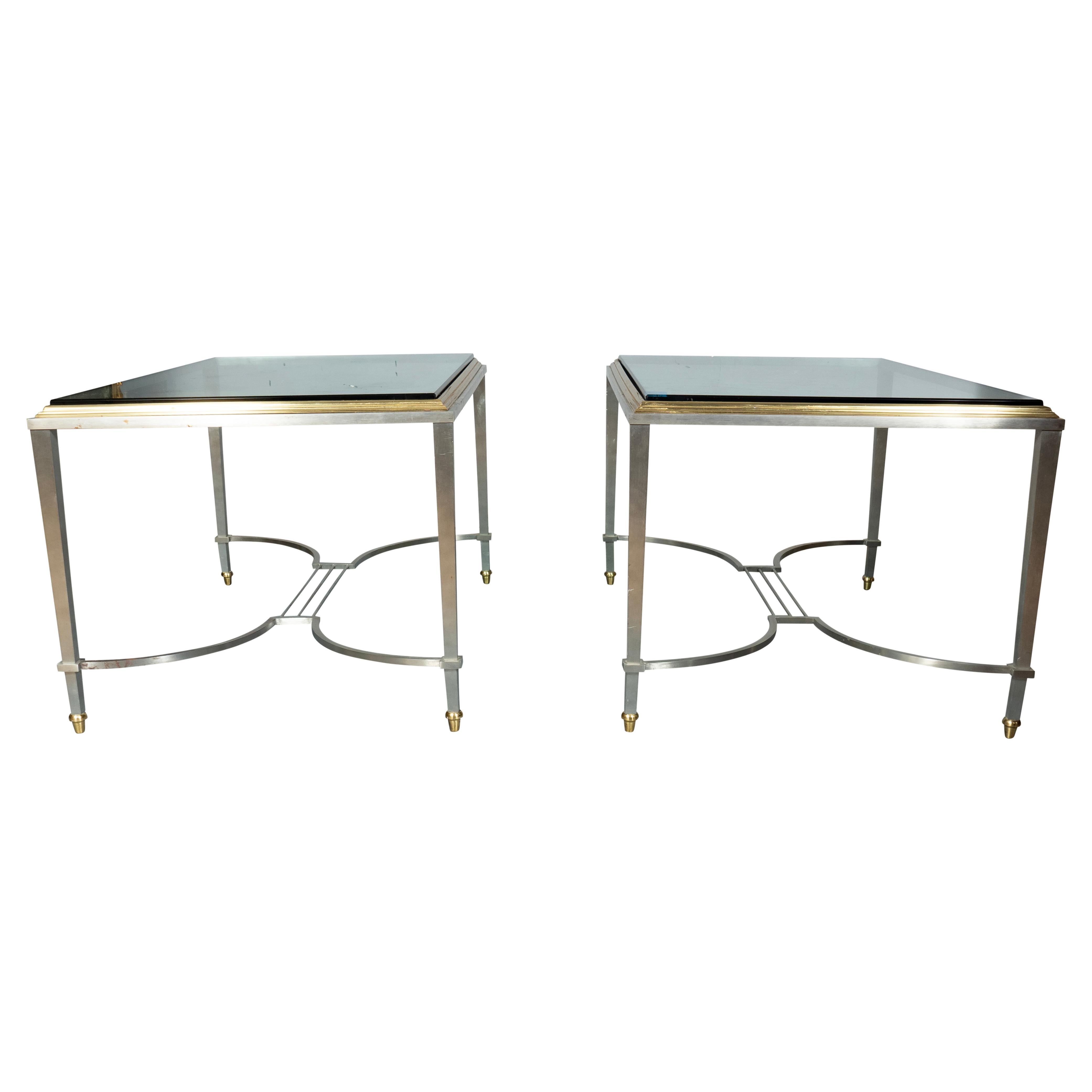Paar Maison Jansen Chrom und Messing End Tische