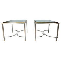 Paar Maison Jansen Chrom und Messing End Tische