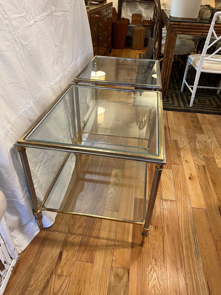 Pair of Maison Jansen Chrome, Brass and Glass End Tables 5