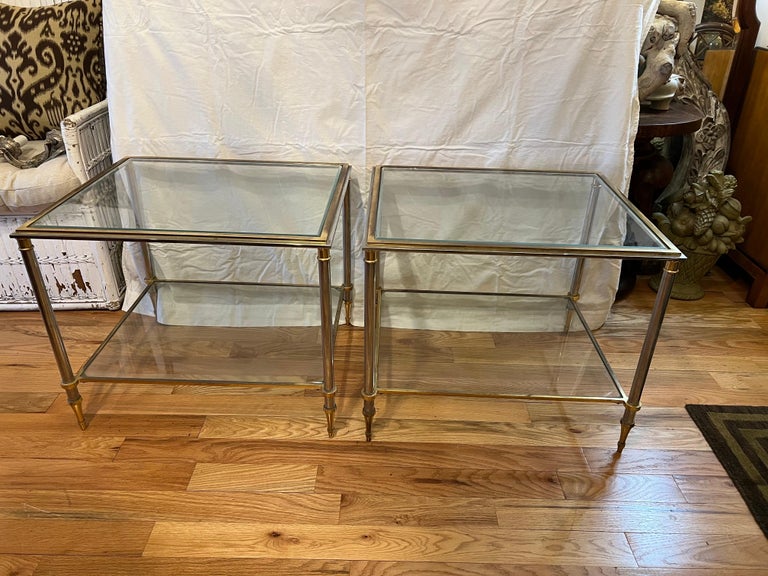 Pair of Maison Jansen Chrome, Brass and Glass End Tables 7