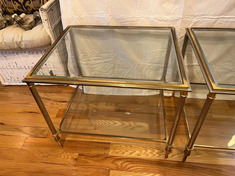 Pair of Maison Jansen Chrome, Brass and Glass End Tables 11