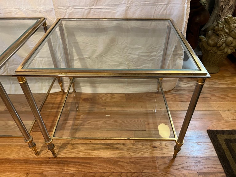 Pair of Maison Jansen Chrome, Brass and Glass End Tables 12