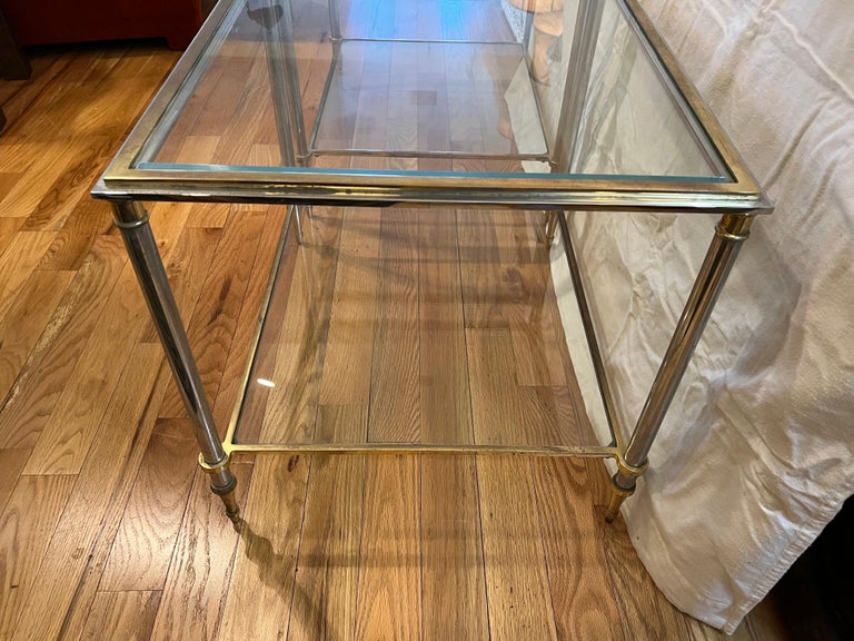 Pair of Maison Jansen Chrome, Brass and Glass End Tables 13