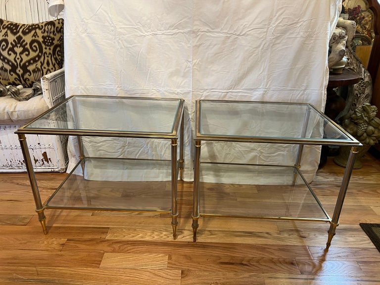 Pair of Maison Jansen Chrome, Brass and Glass End Tables 14