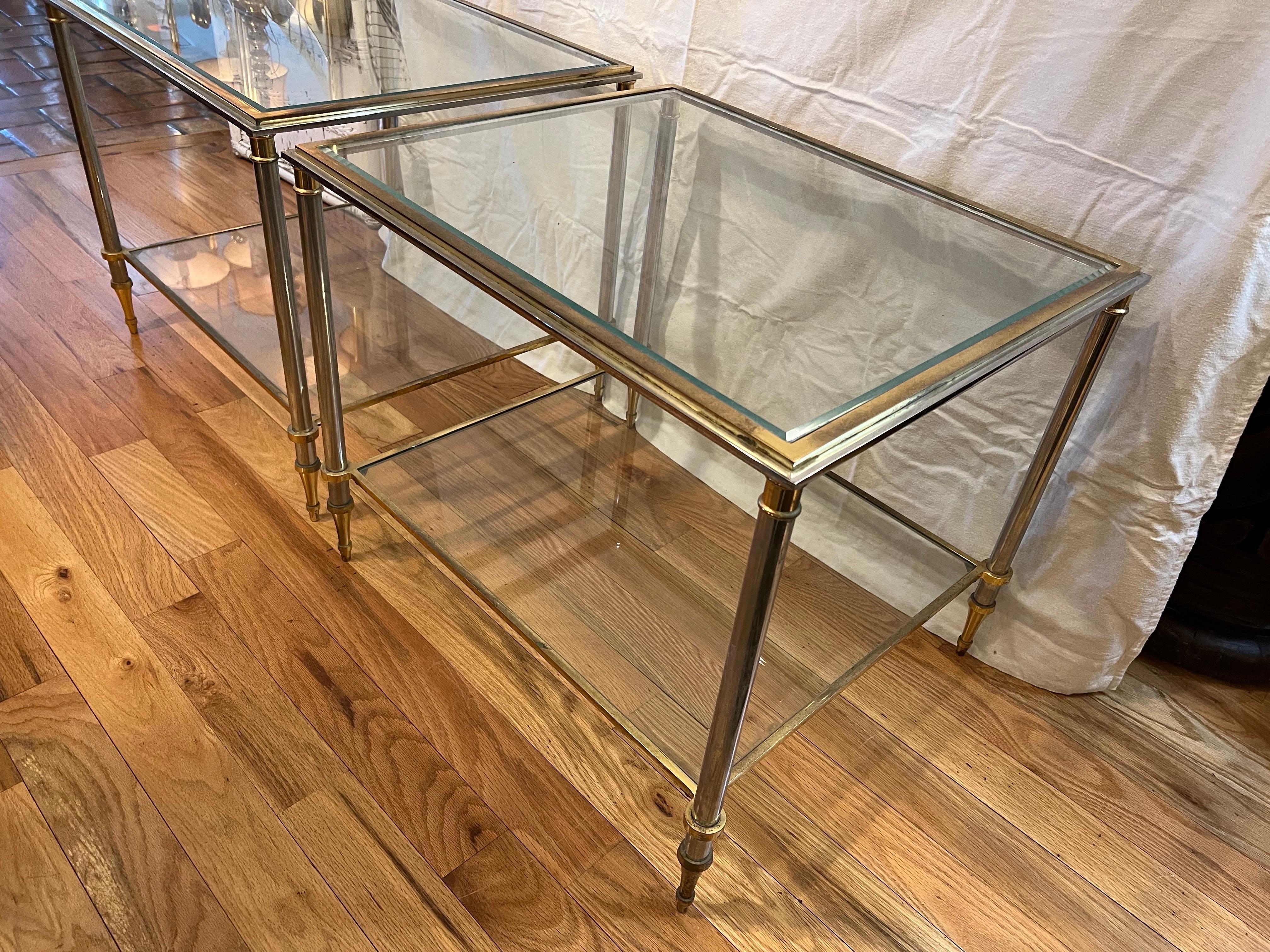 Pair of Maison Jansen Chrome, Brass and Glass End Tables 15