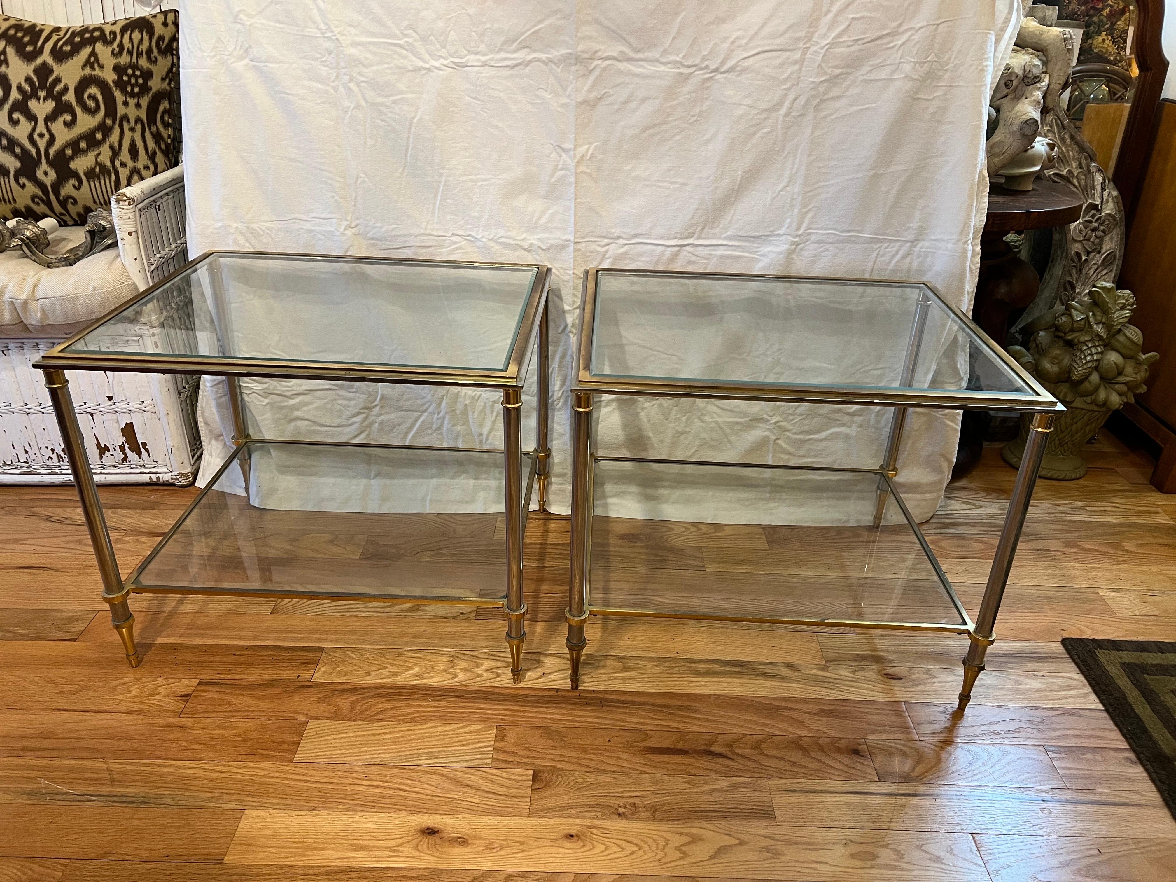 Pair of Maison Jansen Chrome, Brass and Glass End Tables In Good Condition In Redding, CT