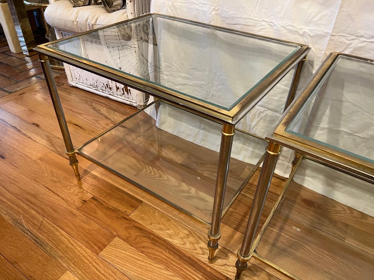 Pair of Maison Jansen Chrome, Brass and Glass End Tables 1