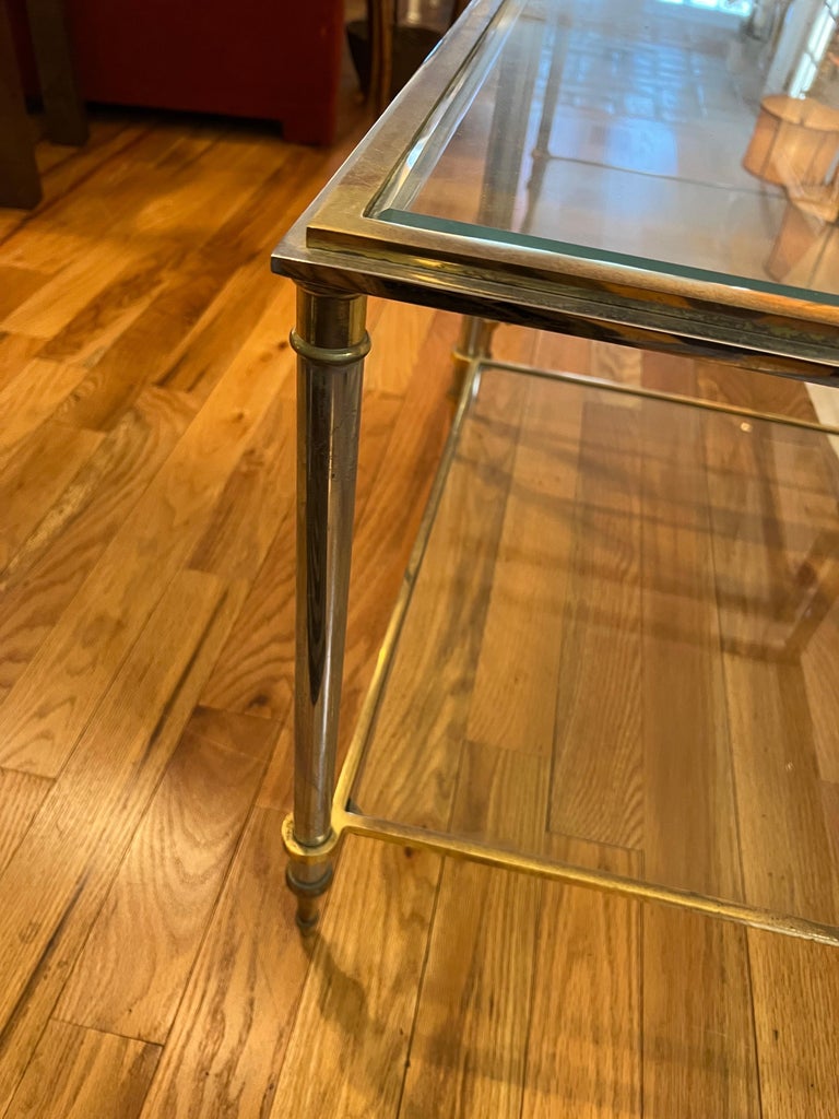 Pair of Maison Jansen Chrome, Brass and Glass End Tables 2