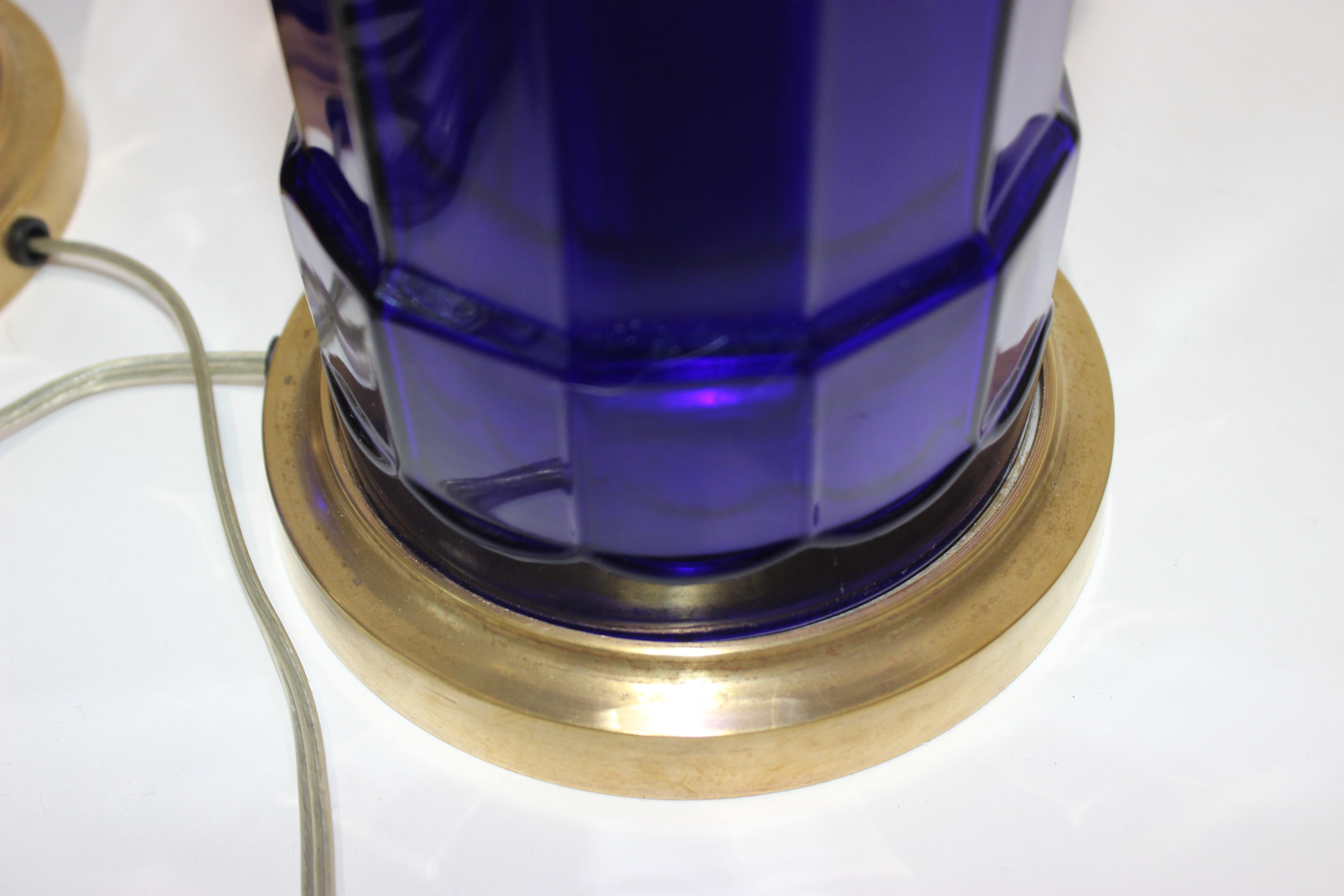 19th Century Pair of Maison Jansen Cobalt Blue Glass Table Lamps