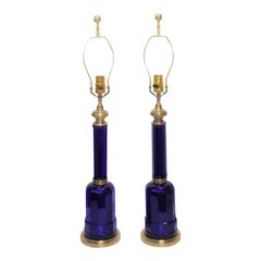 Pair of Maison Jansen Cobalt Blue Glass Table Lamps