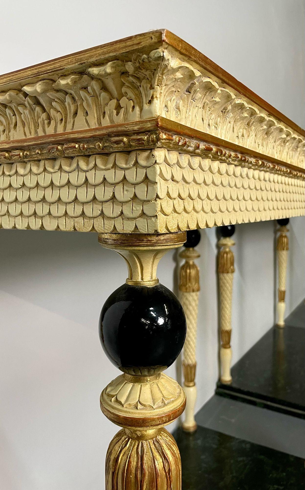 Maison Jansen, Neoclassical, Console Tables, Marble Top, Paint Decorated, 1960s For Sale 8