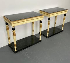 Maison Jansen, Neoclassical, Console Tables, Marble Top, Paint Decorated, 1960s