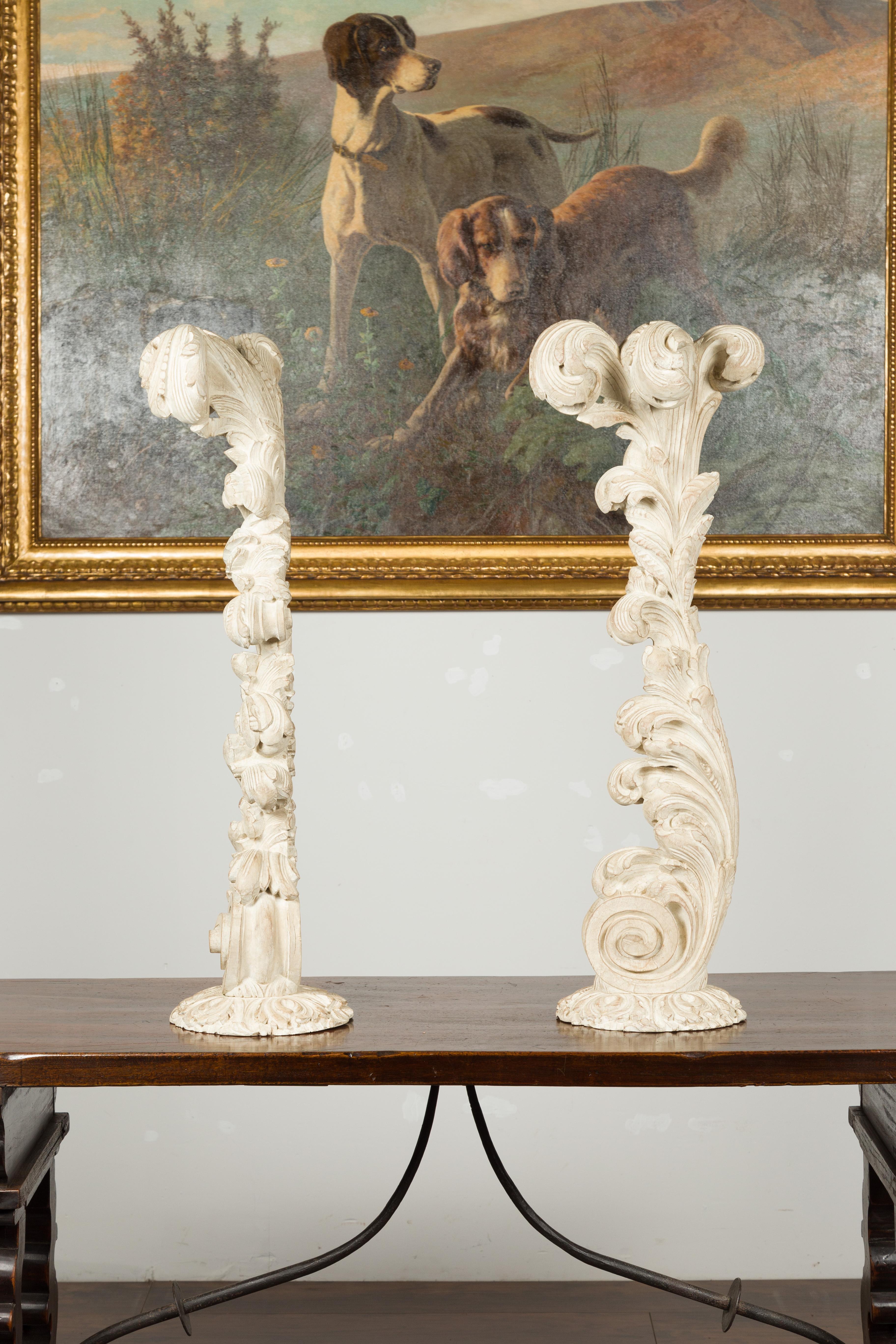 Pair of Maison Jansen Foliage Carved and Painted Wooden Fragments circa 1940 For Sale 7