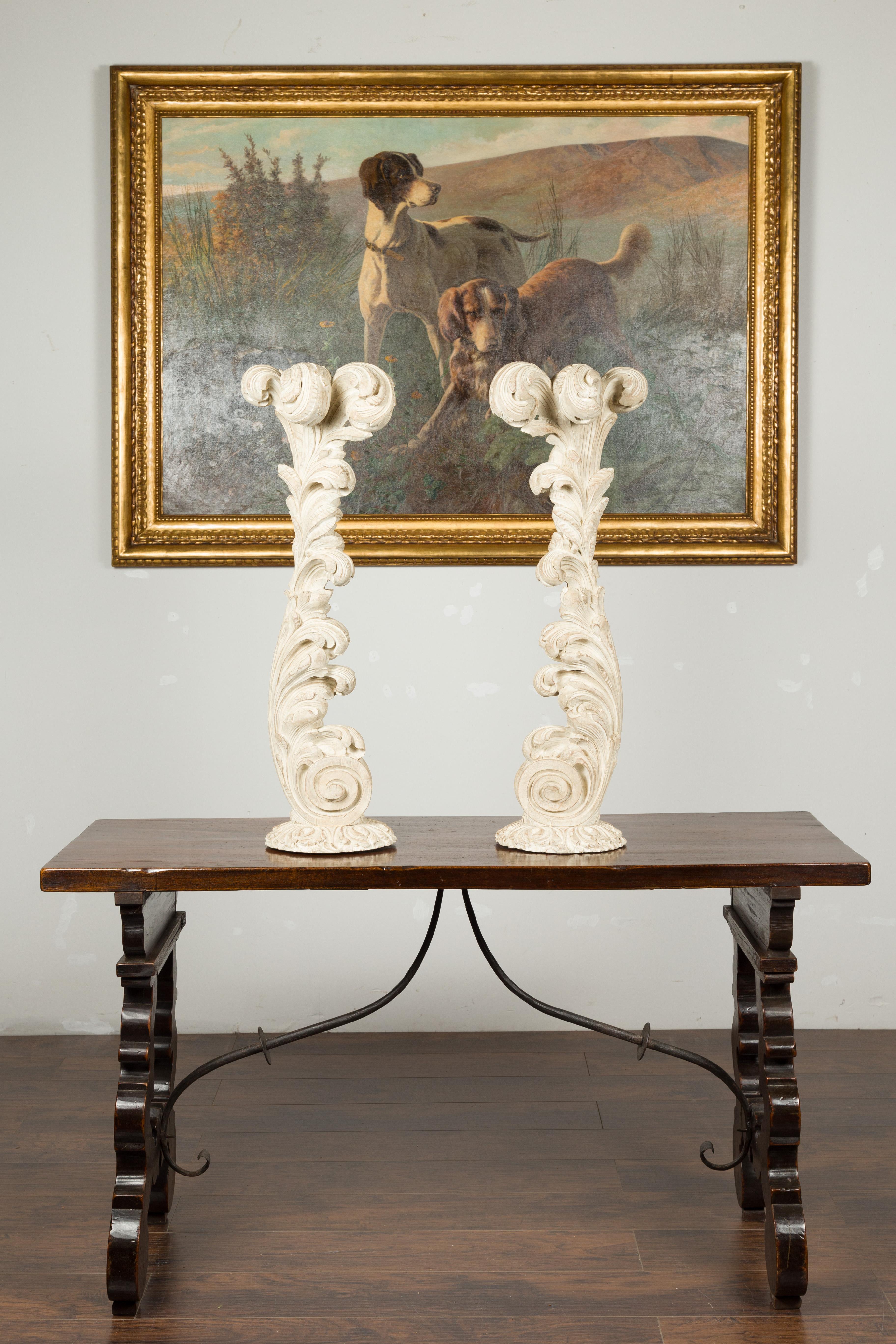 Mid-Century Modern Pair of Maison Jansen Foliage Carved and Painted Wooden Fragments circa 1940 For Sale