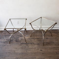 Pair of Maison Jansen French Side Tables with Brass Rams Head and Hoof Detail