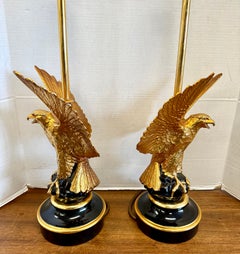 Pair of Maison Jansen Gilt Bronze Eagle Statement Lamps