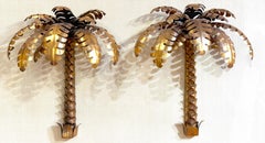 Pair of Maison Jansen Gilt Metal Palm Tree Sconces, France, 20th Century
