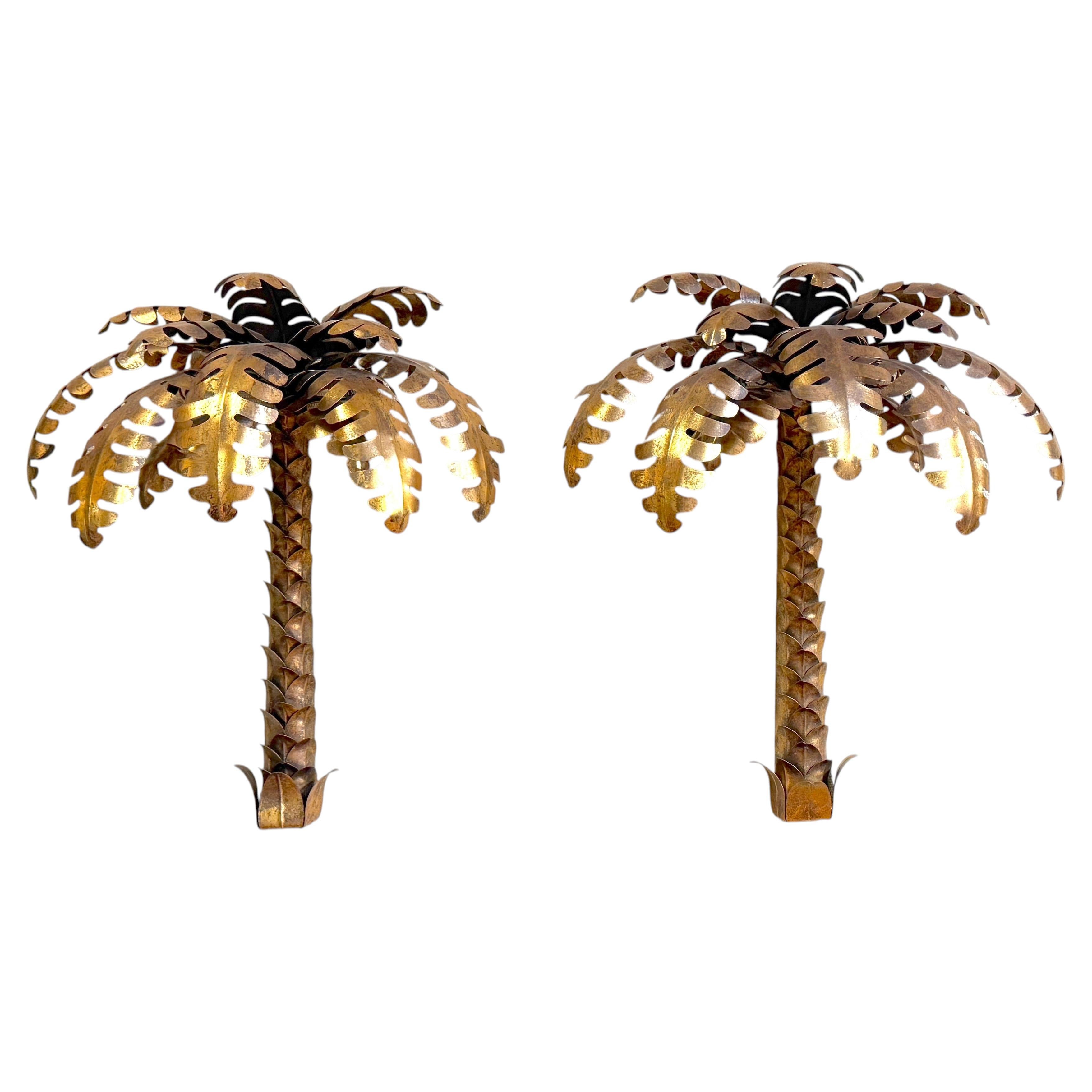 Pair of Maison Jansen Gilt Metal Palm Tree Sconces, France, 20th Century