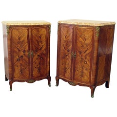Pair of Maison Jansen Inlaid Marble-Top Commodes