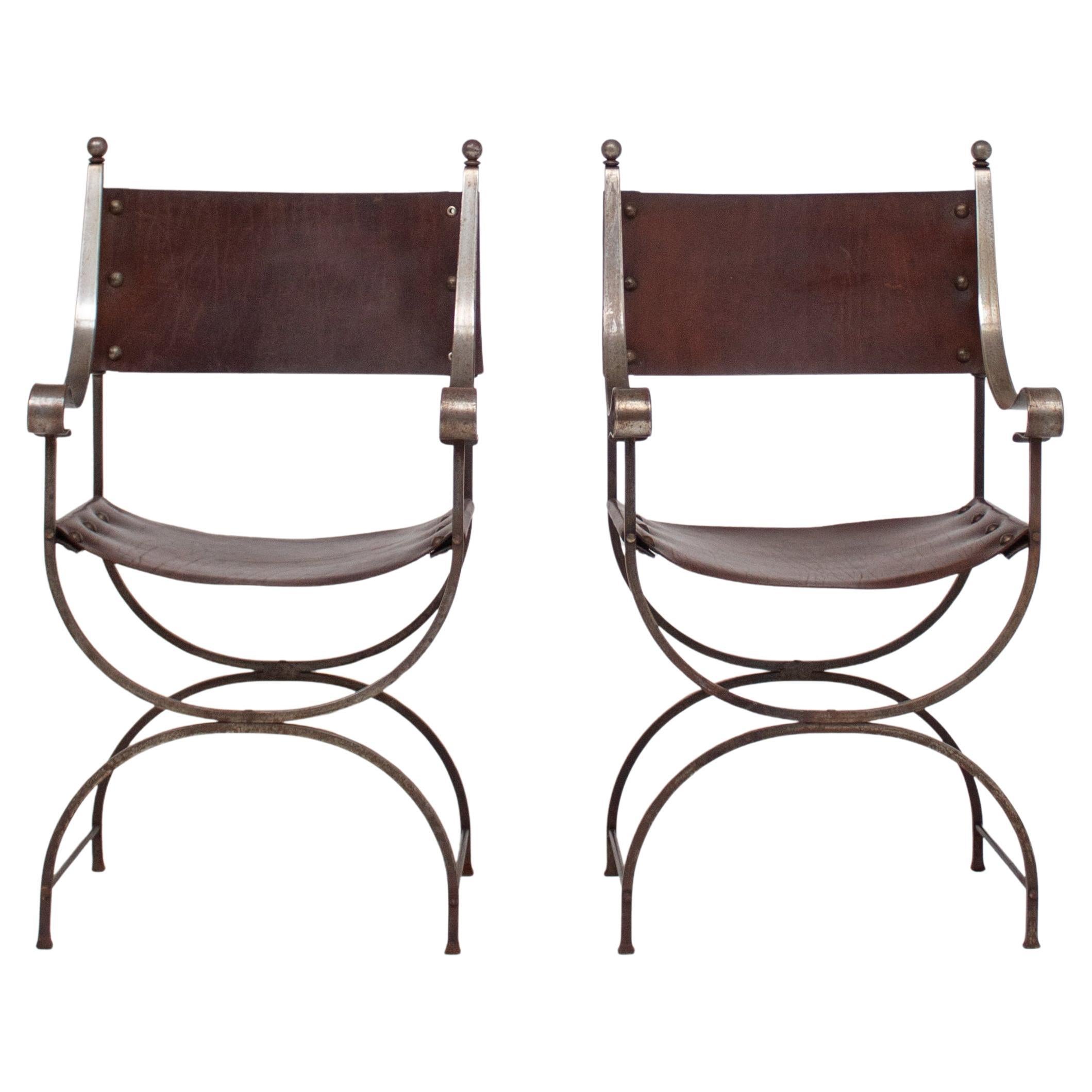 Pair of Maison Jansen Leather Chairs, France 1950s