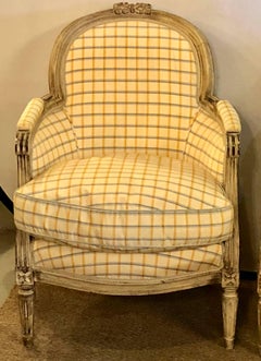 Pair of Maison Jansen Louis XVI Style Bergere Chairs in Burberry Fashion Fabric