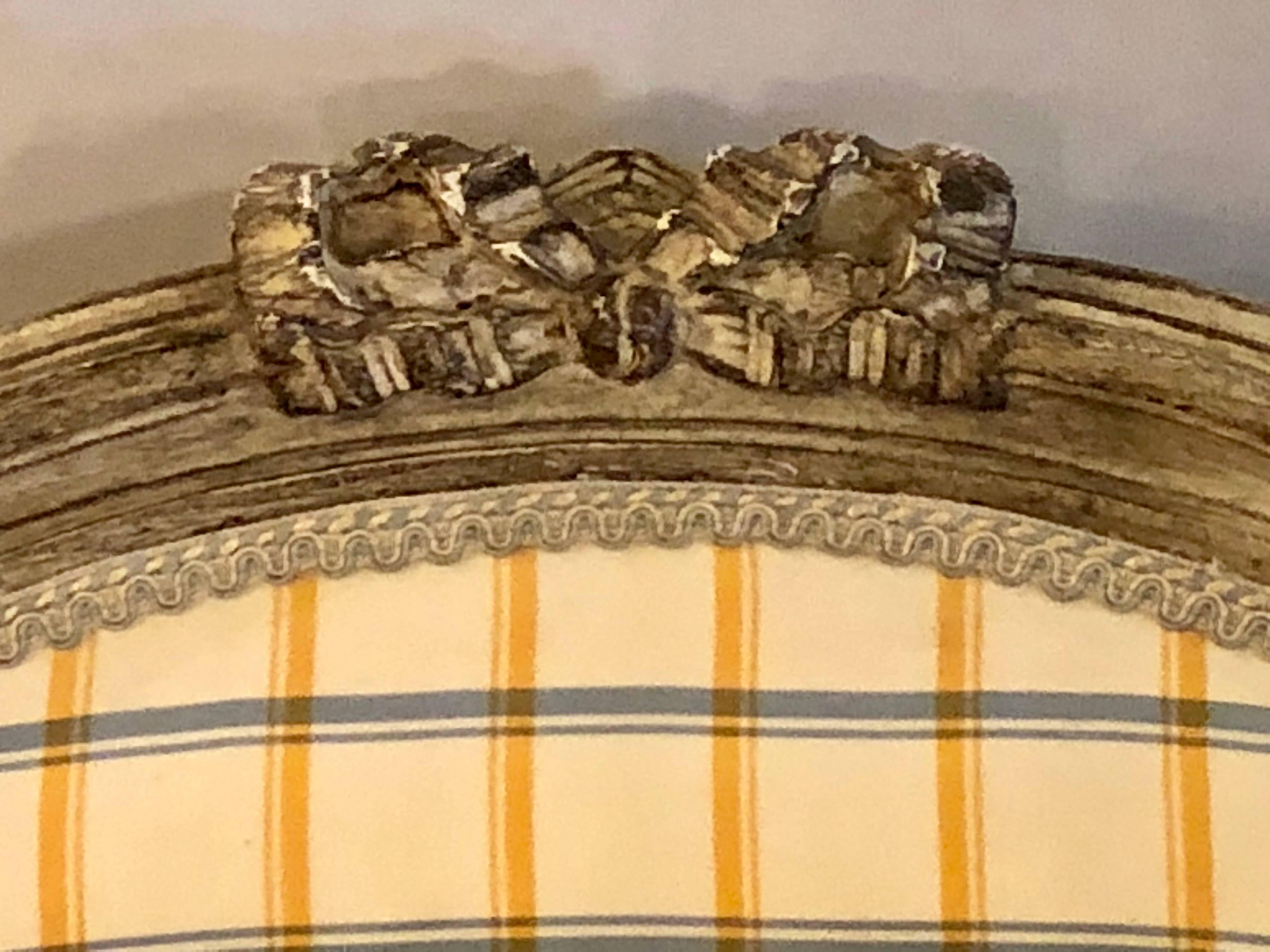 Hollywood Regency Paire de chaises bergères de style Louis XVI de Maison Jansen en tissu Burberry Fashion