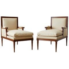 Pair of Maison Jansen Louis XVI Style Long Bergere Armchairs