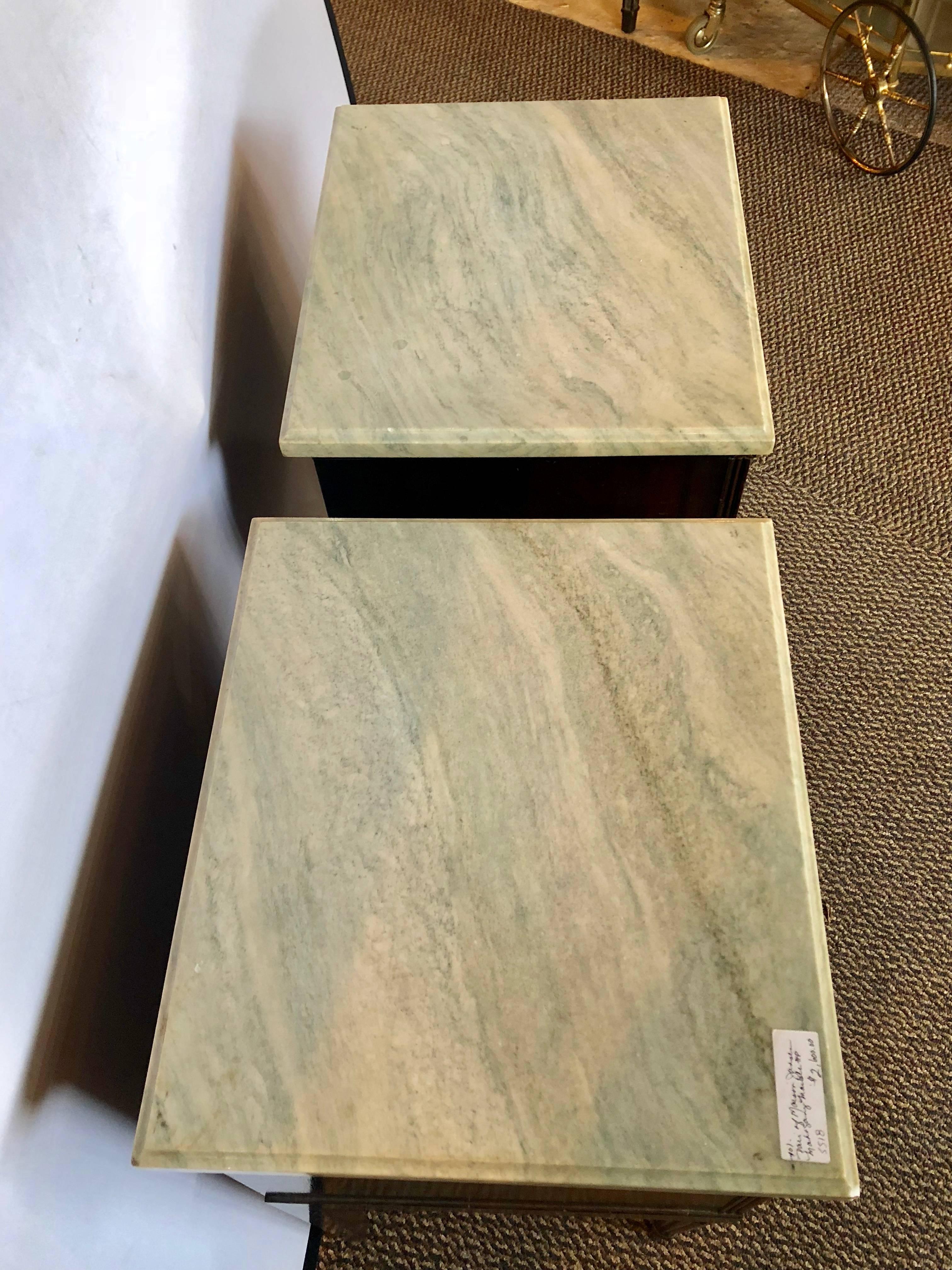 Pair of Maison Jansen Mahogany Marble-Top Nightstands or End Tables 6