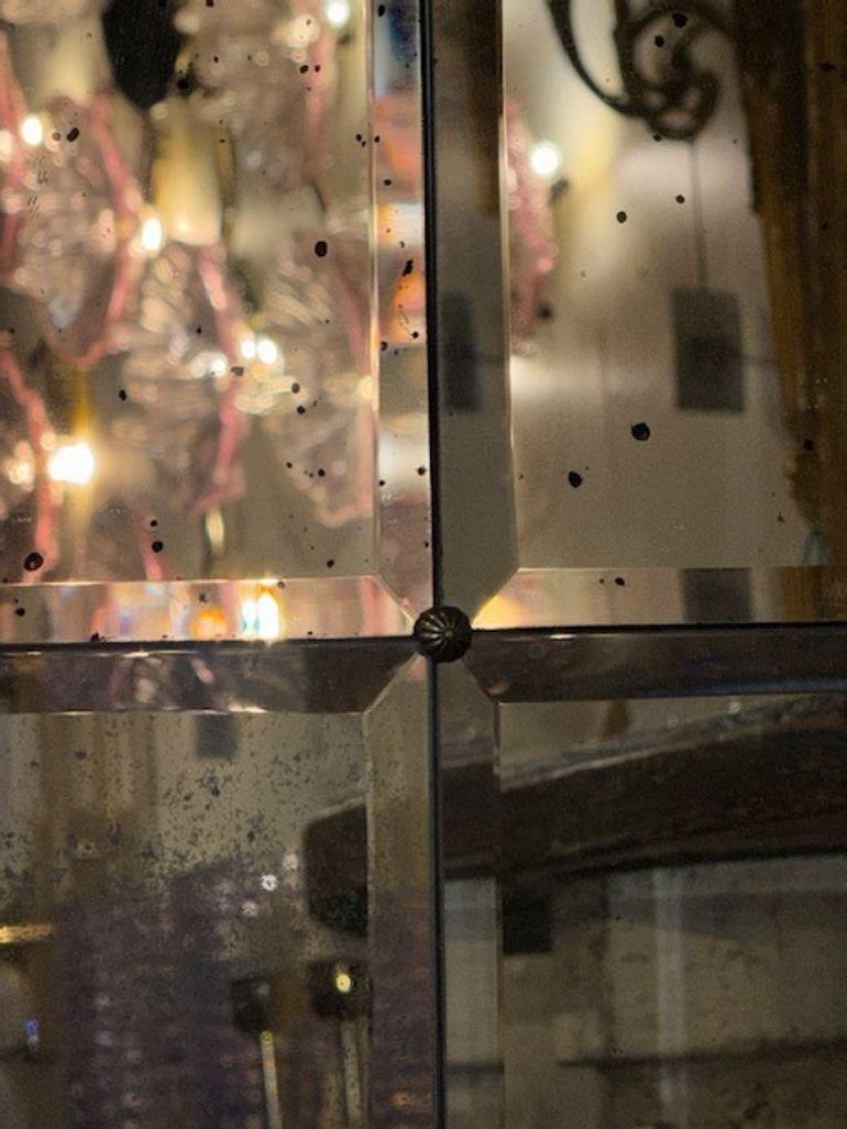 Pair of Maison Jansen Manner Eglomise' Sunburst Mirrors with Divided Glass For Sale 2