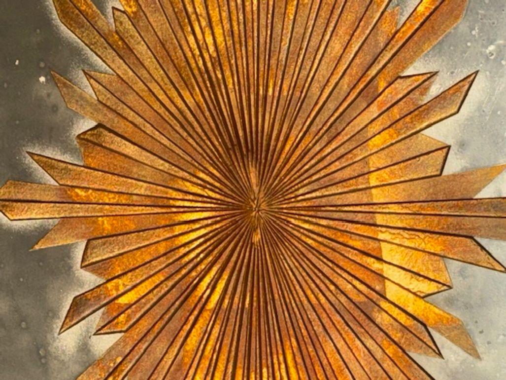 Pair of Maison Jansen Manner Eglomise' Sunburst Mirrors with Divided Glass For Sale 3