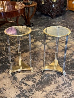 Pair of Maison Jansen Manner Steel and Polished Brass Side Tables