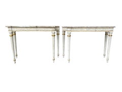 Pair of Maison Jansen Marble Top and Painted Console Tables