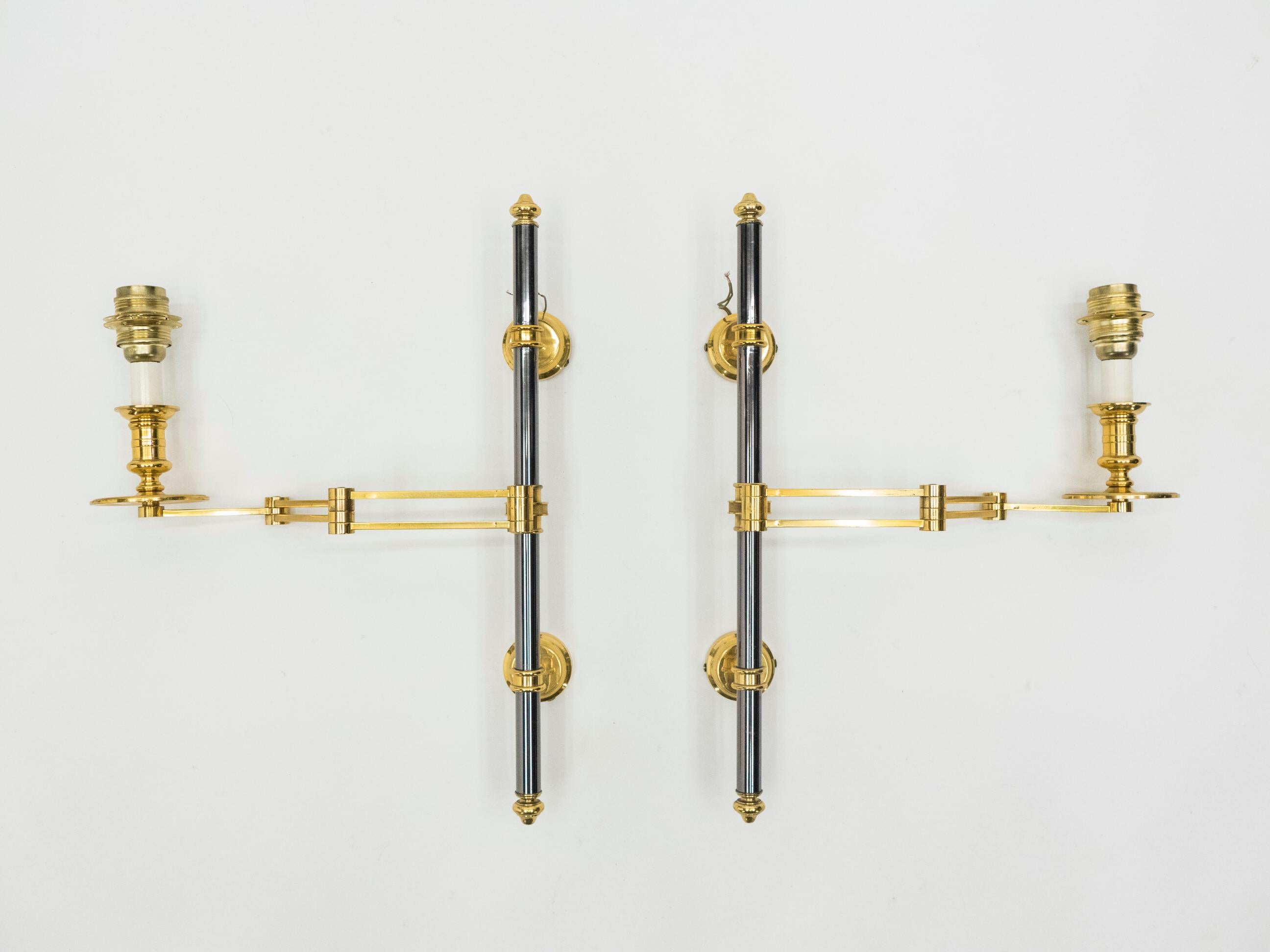 Pair of Maison Jansen Metal Brass Retractable Wing Sconces, 1960s 1