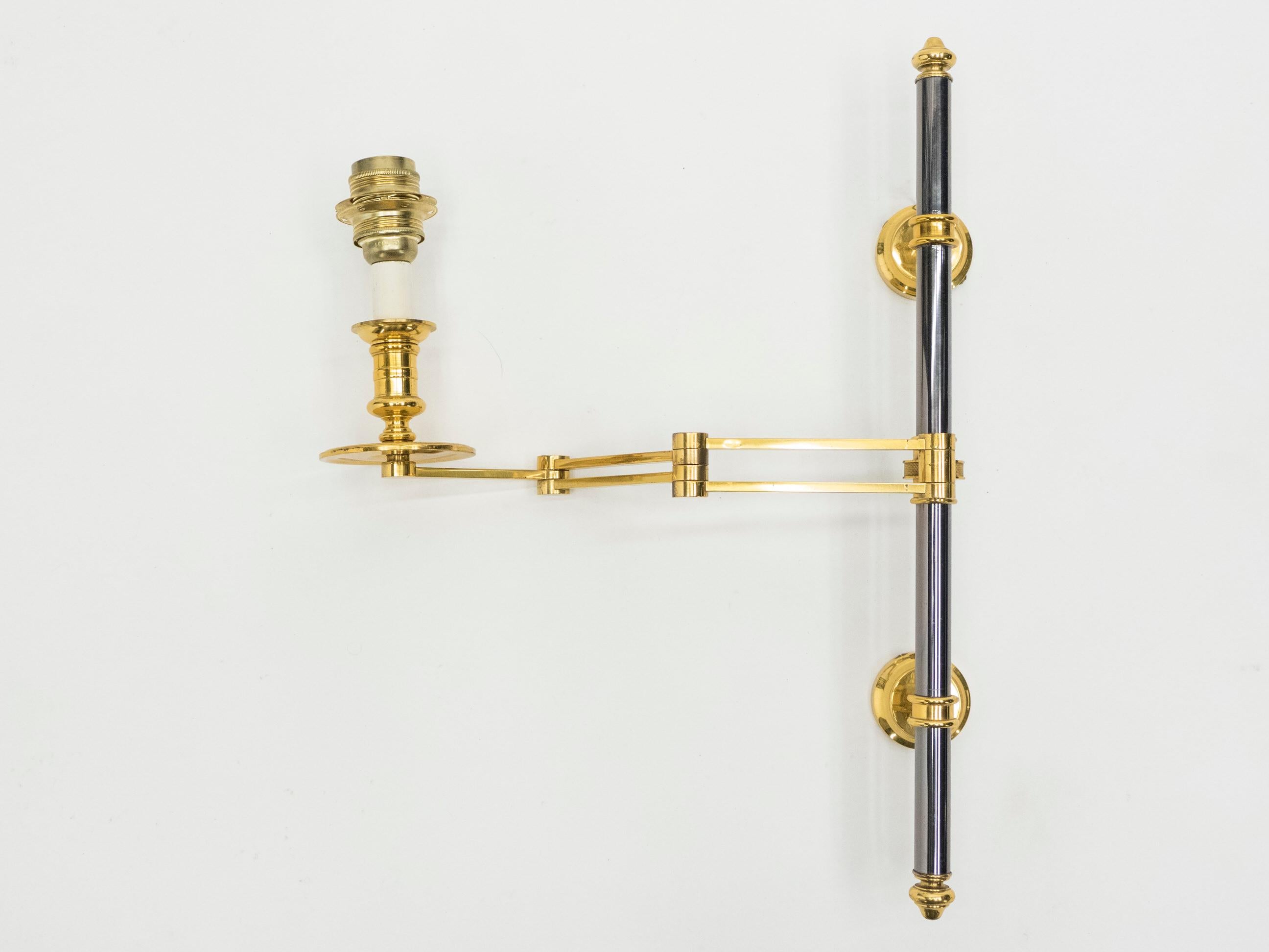 Pair of Maison Jansen Metal Brass Retractable Wing Sconces, 1960s 2