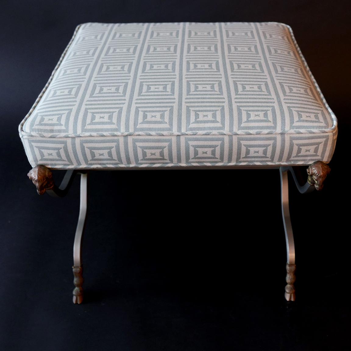 Mid-Century Modern Pair of Maison Jansen Neoclassic Style Steel and Brass Ottoman or Benches