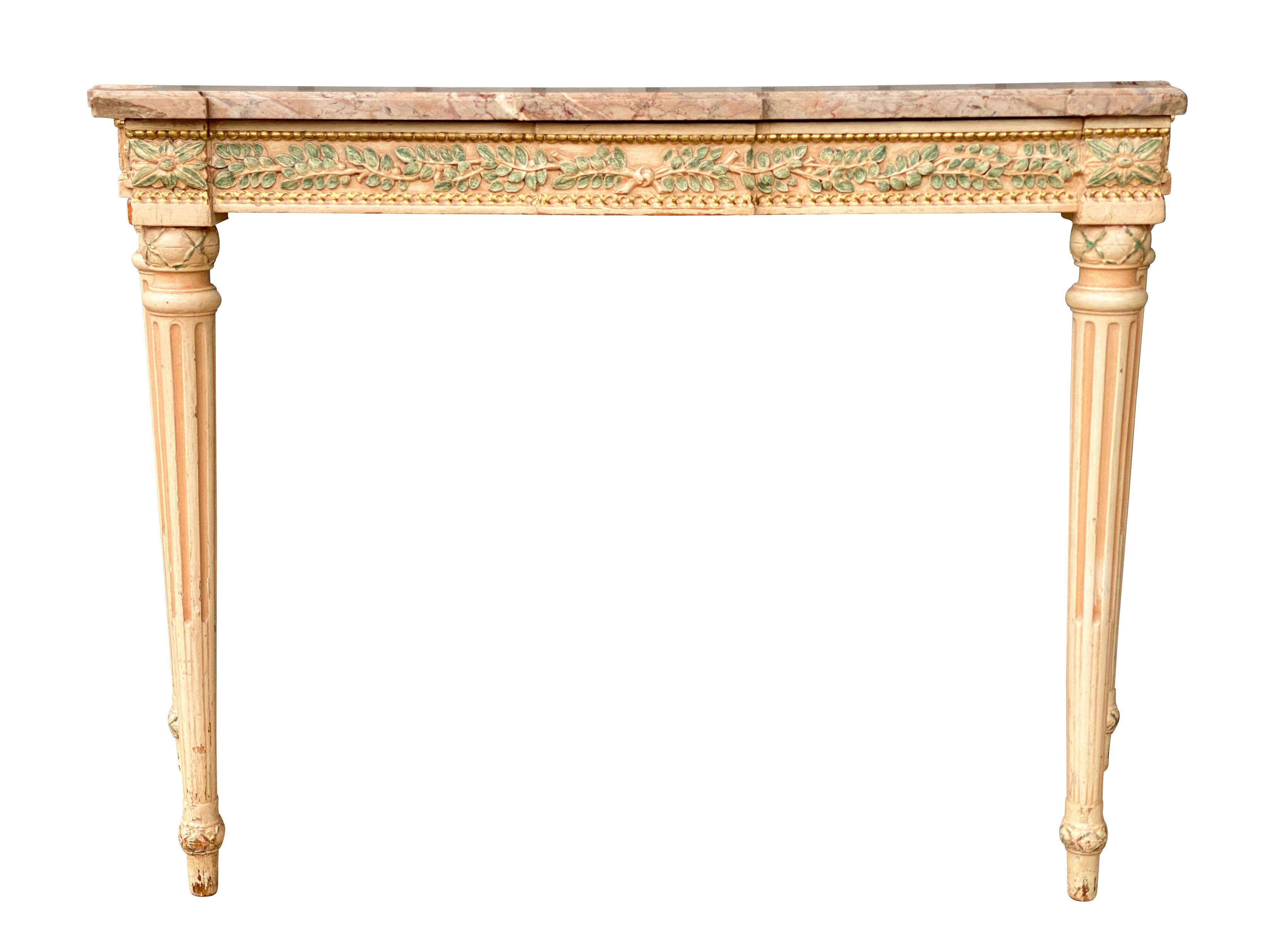 Louis XVI Pair of Maison Jansen Painted Console Tables