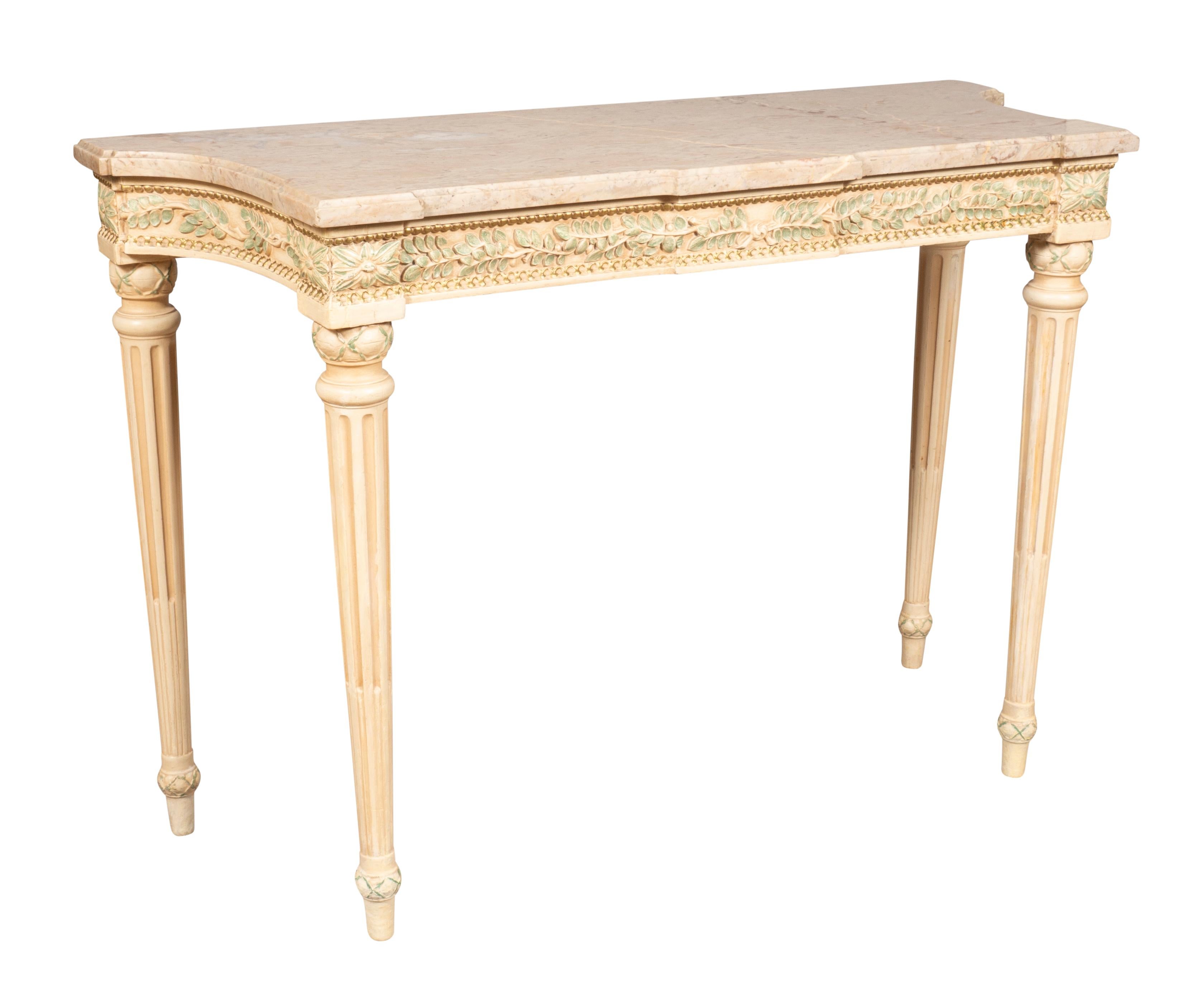 Louis XVI Pair Of Maison Jansen Painted Console Tables For Sale
